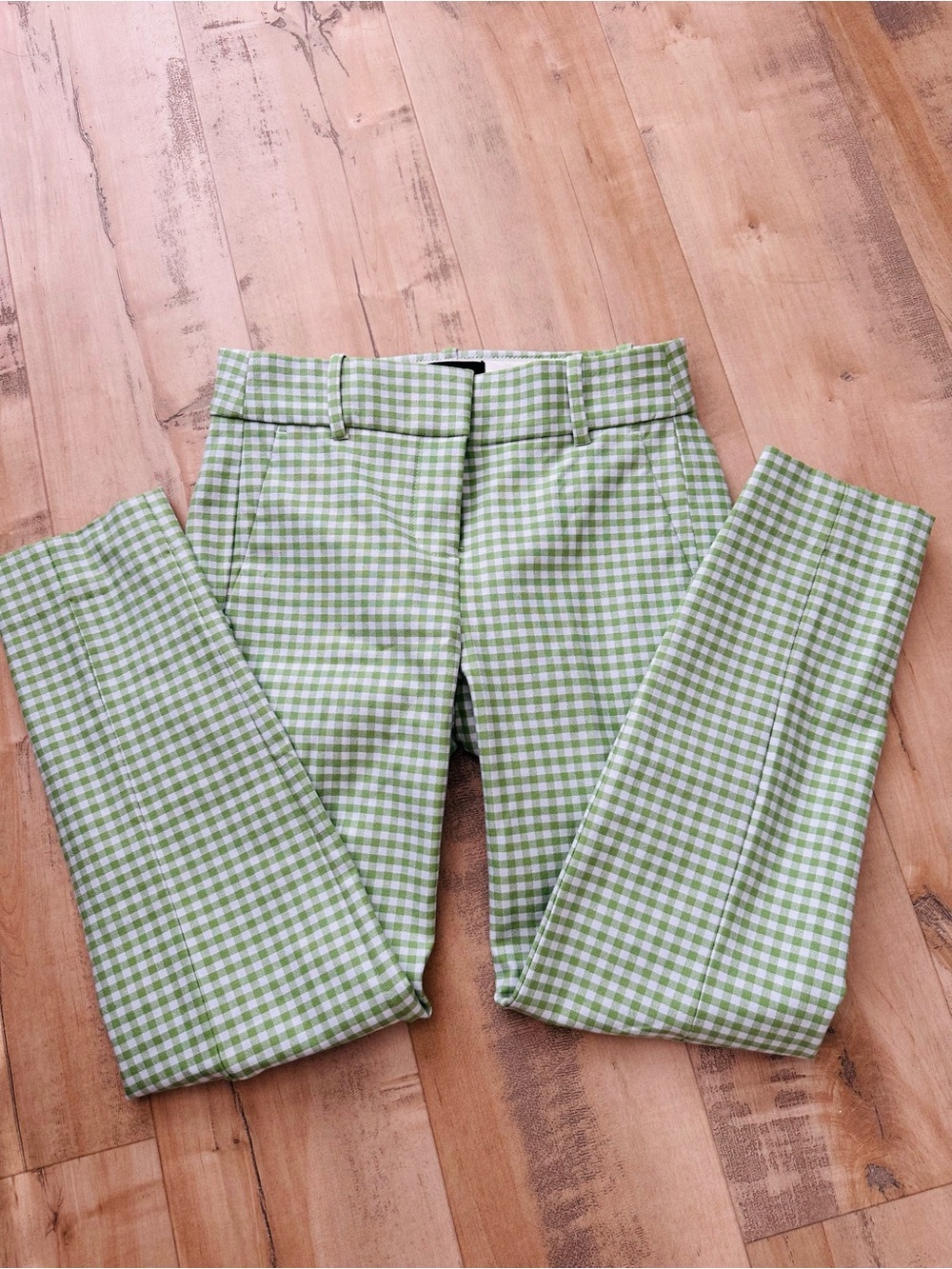 NWT J Crew Size 0 Green Gingham Check Cameron Pants Bi Stretch Cotton Cropped